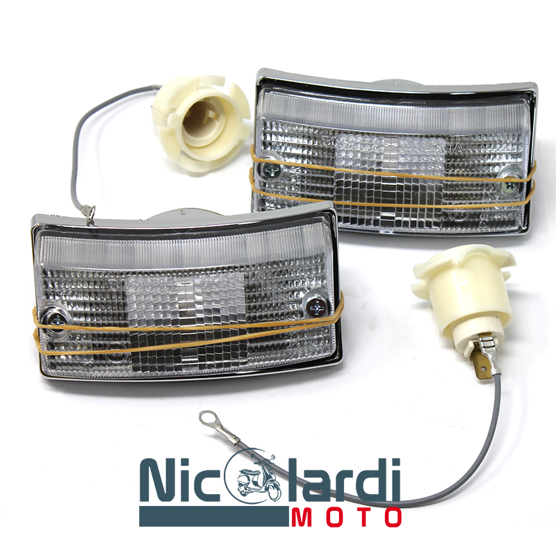 Coppia frecce anteriori bianche complete Vespa PX - PXE Arcobaleno 125 - 150 - 200cc