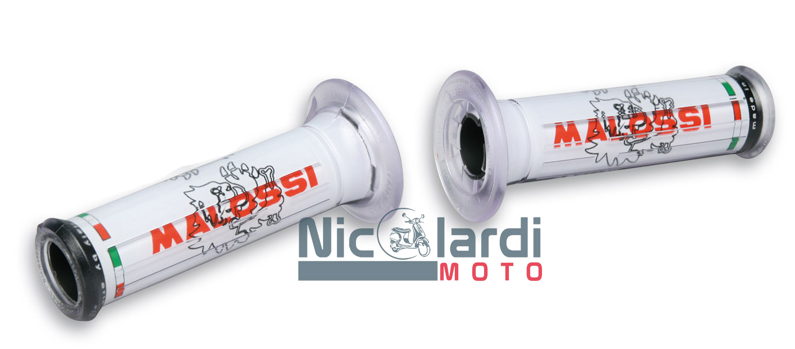 Coppia manopole bianche Malossi con logo Coppia manopole bianche Malossi con logo