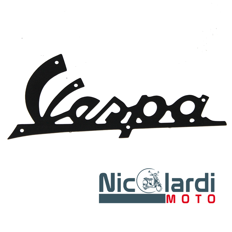 Targhetta scritta "Vespa"  alluminio nera scudo anteriore